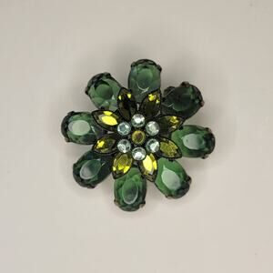 Vintage Green Flower Rhinestone Brooch
